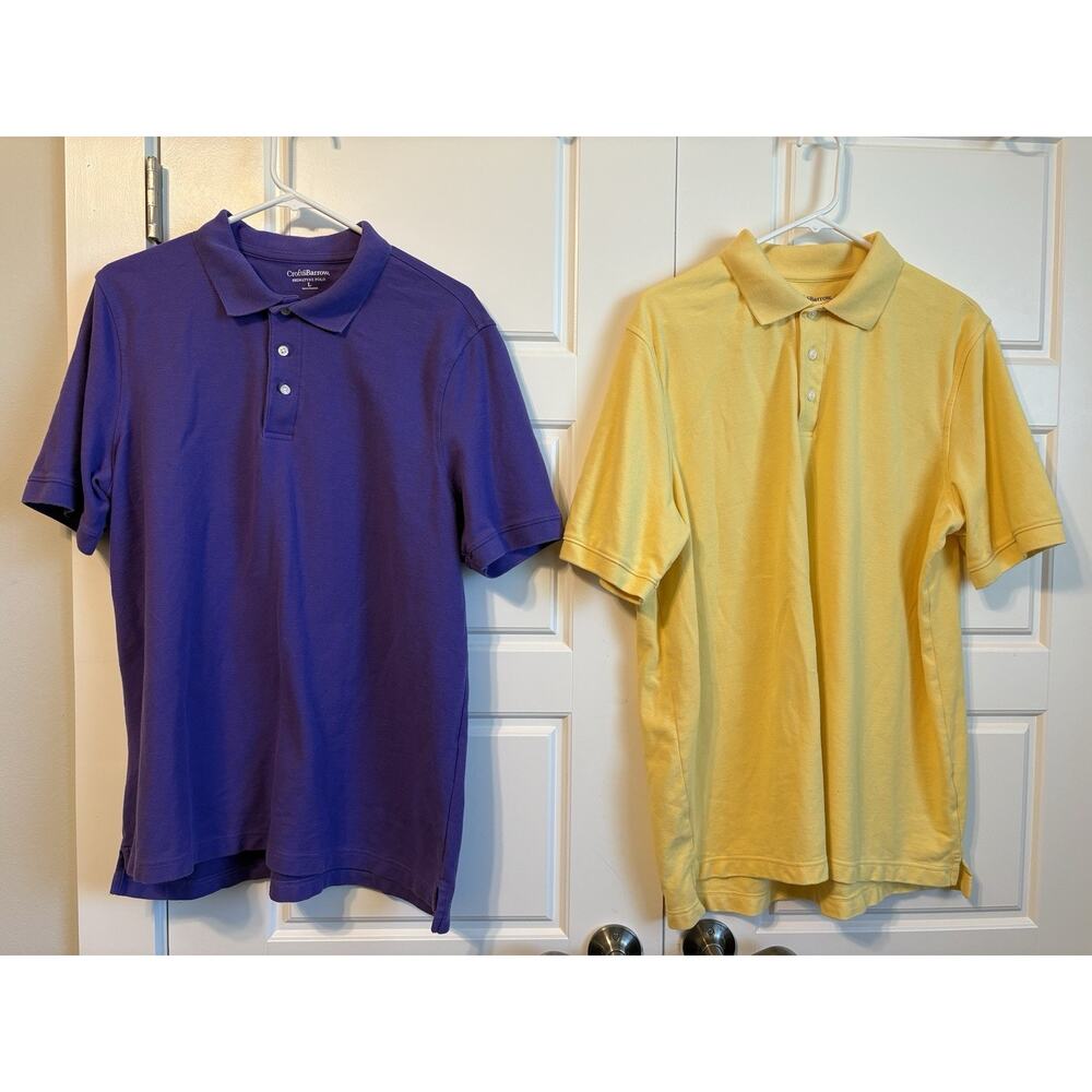 Lot 2 Croft And Barrow Signature Mens Polo Shirt Sz L Yellow Purple Cotton
